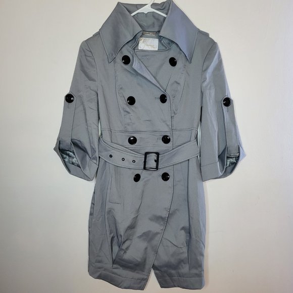 Vero Moda Trench Coat Women's Medium Gray Belted Retro Feminine 1960s Classic - Picture 1 of 10